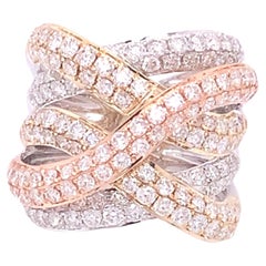 3.24 CTW. Tri-Tone Crossover Cocktail Ring Solid 14K Yellow, White, Rose Gold