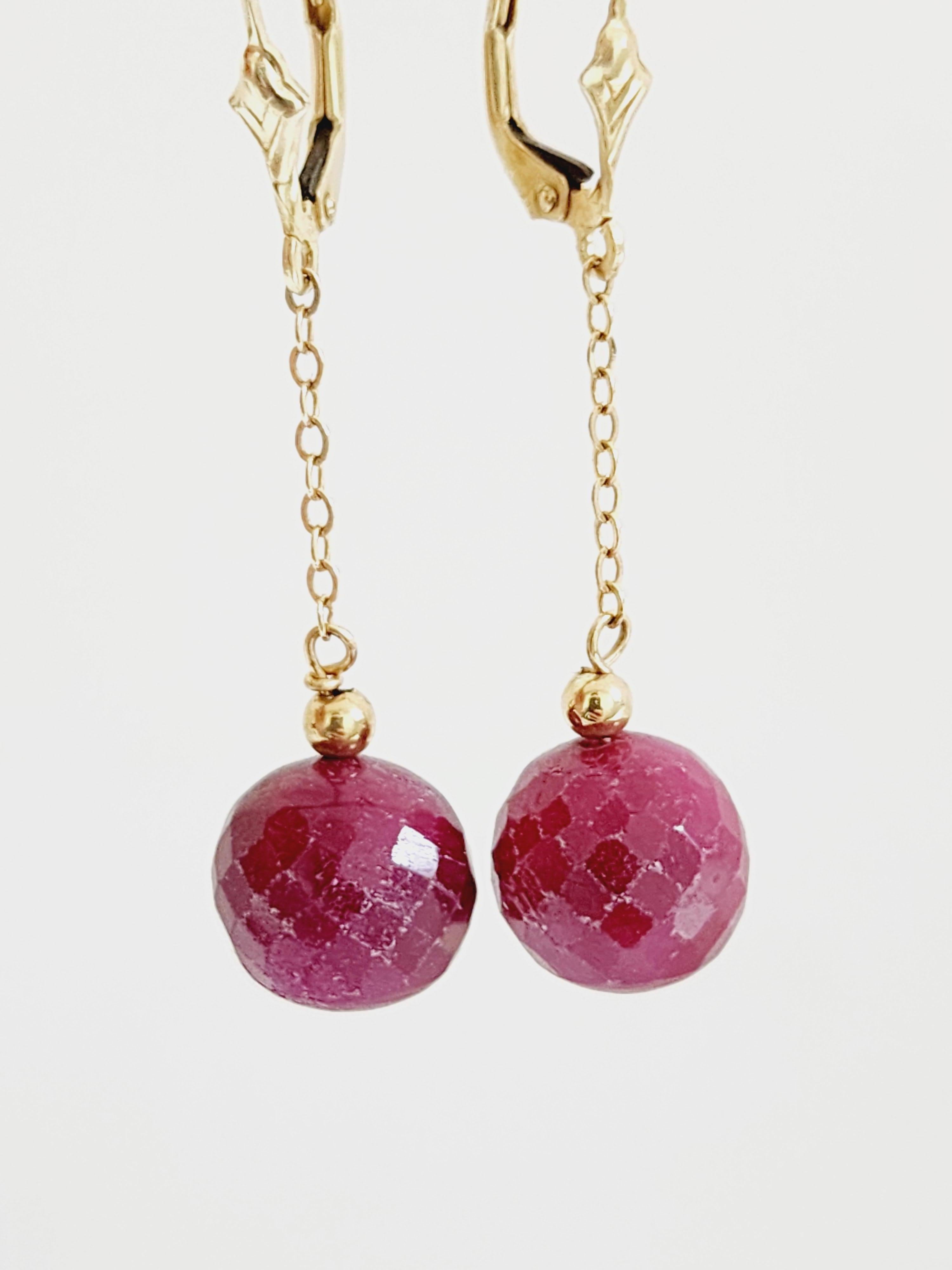 Round Cut 32.40 Carats Ruby Earrings Round Yellow Gold 14 Karat For Sale