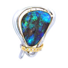 32.41 Carat Australian Boulder Opal Diamond 18K Yellow Gold & Platinum Brooch