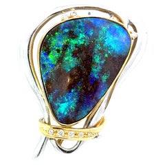32.41 Carat Australian Boulder Opal Diamond 18K Yellow Gold & Platinum Brooch