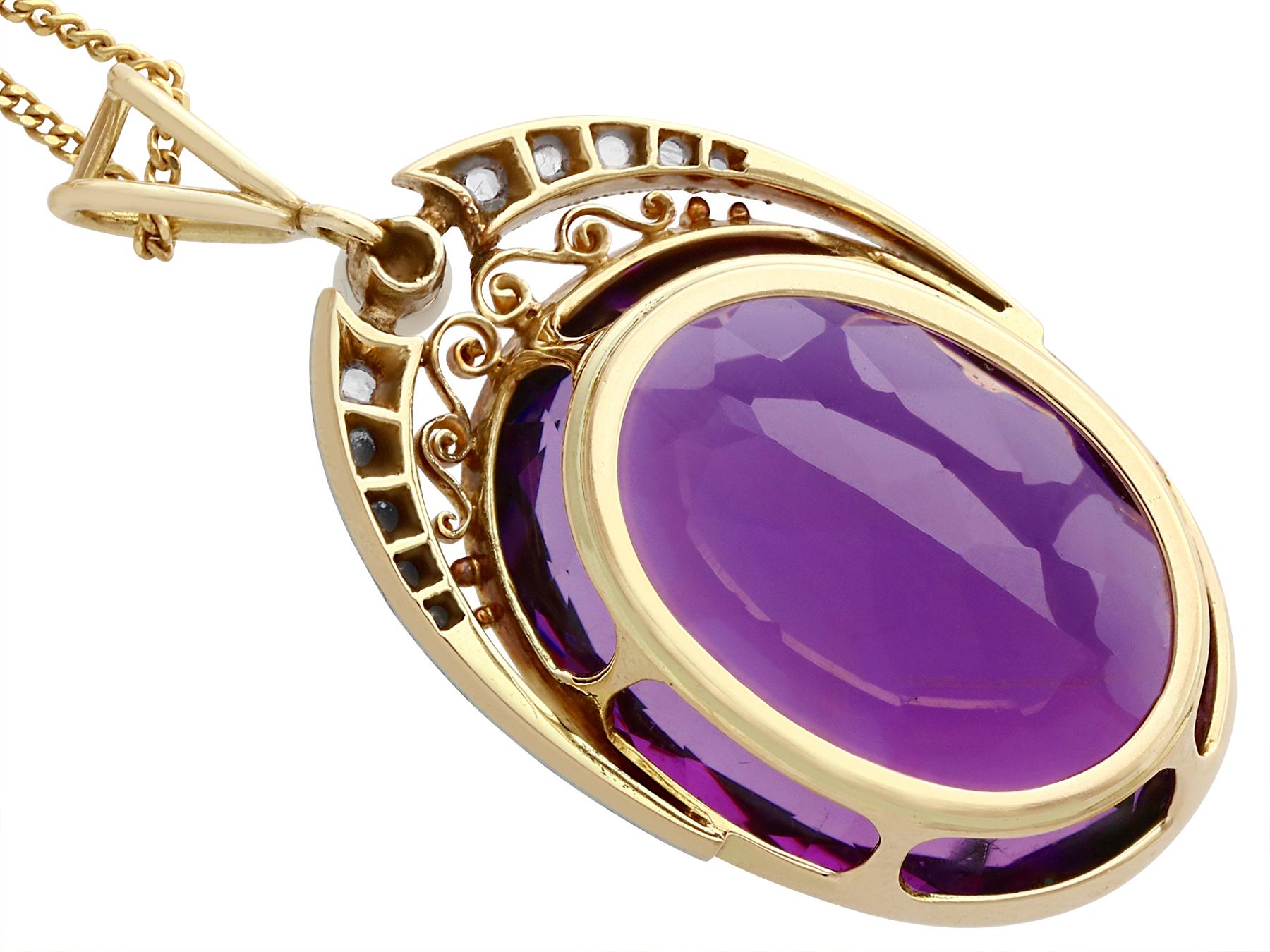 Women's or Men's 32.42Ct Amethyst Diamond and Cultured Pearl Yellow Gold and Platinum Pendant