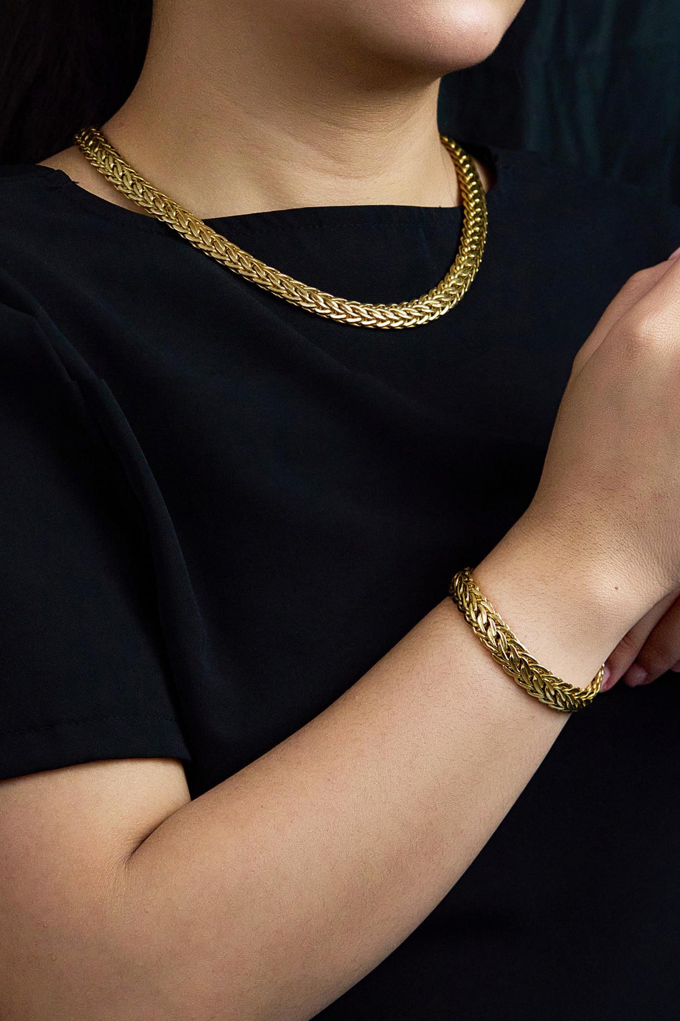 32.46 Grammes Bracelet en chaîne de blé en or jaune 18K Unisexe en vente