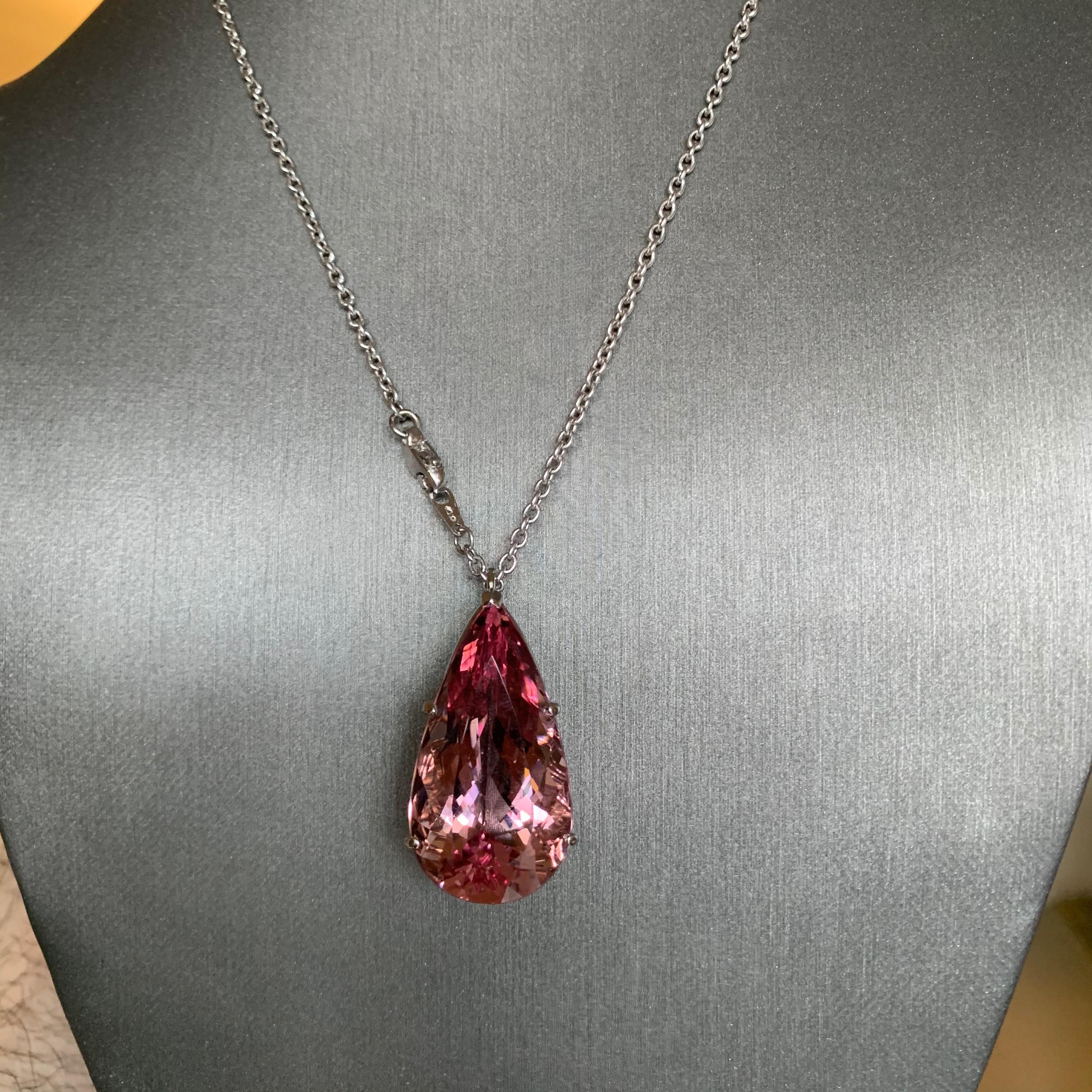 Modern 32.47 Carat Pink Morganite Pear Loose Gemstone For Sale