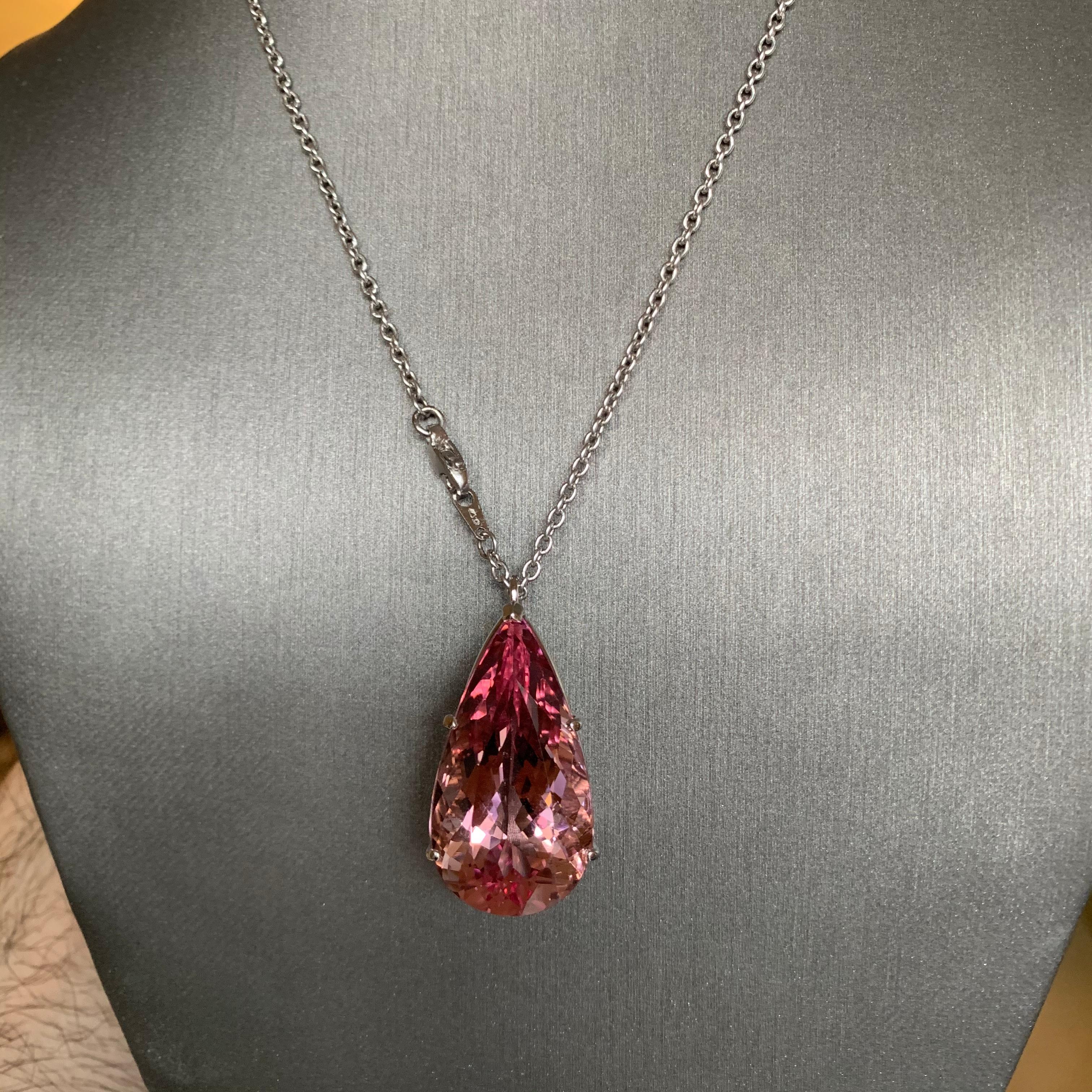 Pear Cut 32.47 Carat Pink Morganite Pear Loose Gemstone For Sale