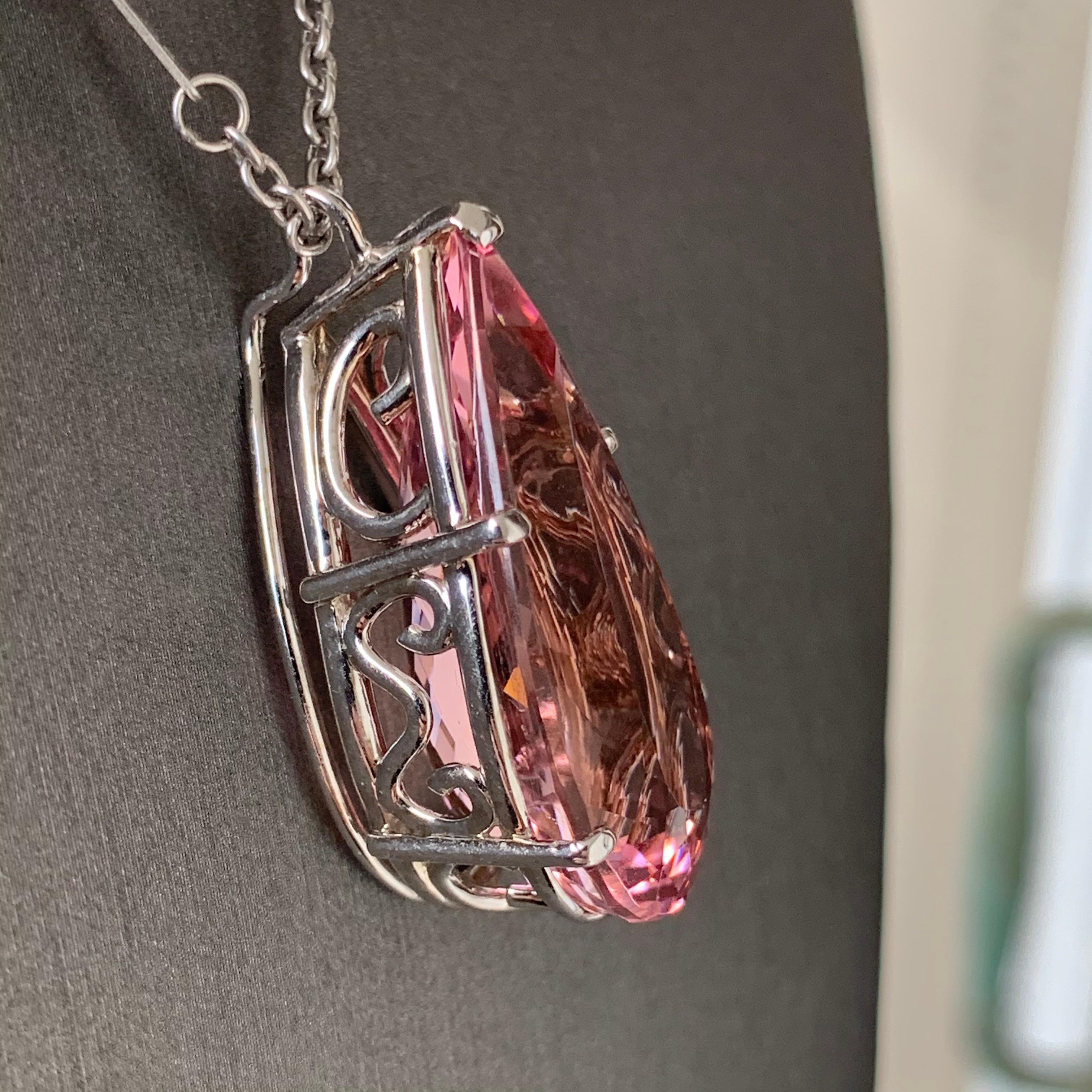 Women's 32.47 Carat Pink Morganite Pear Loose Gemstone For Sale