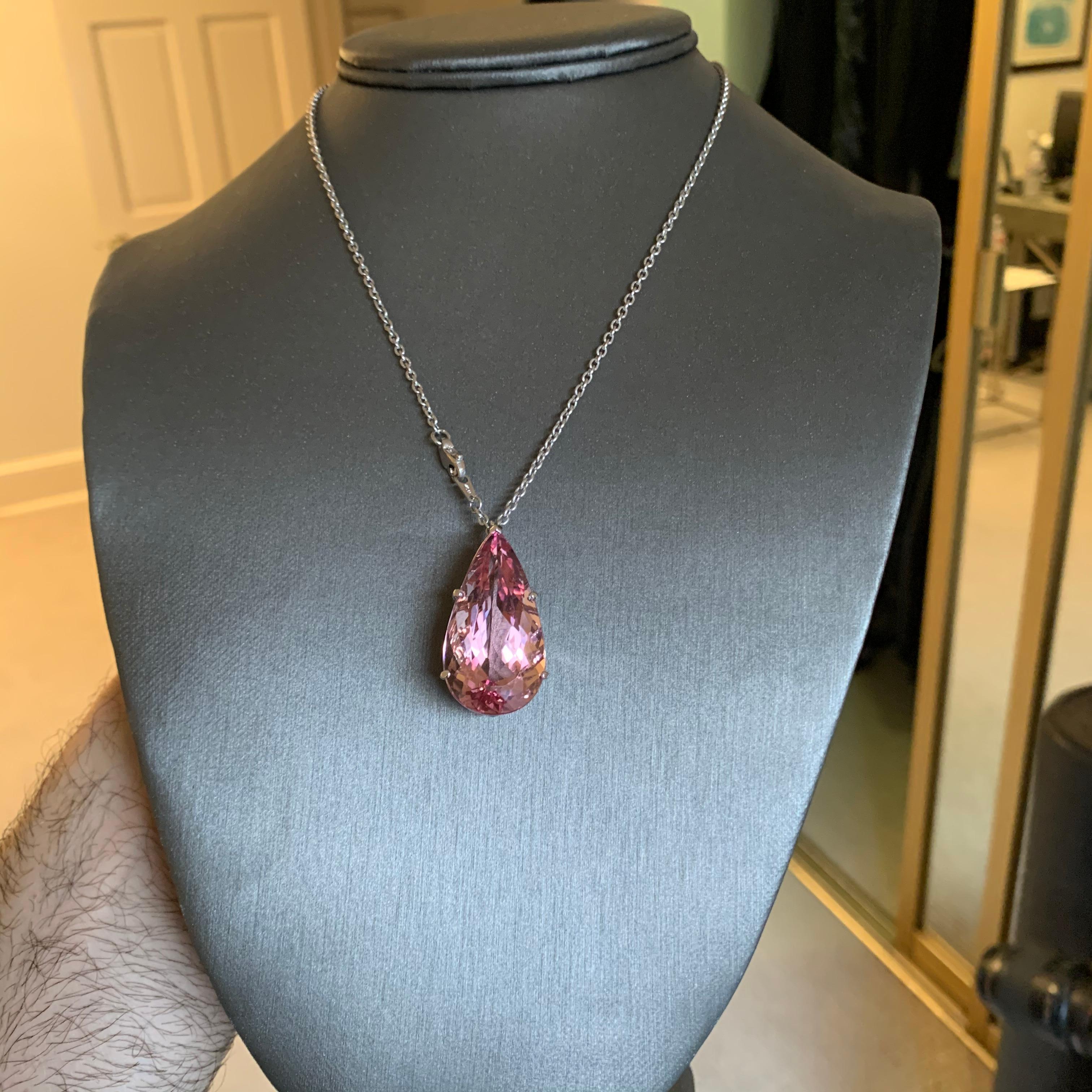 32.47 Carat Pink Morganite Pear Loose Gemstone For Sale 2