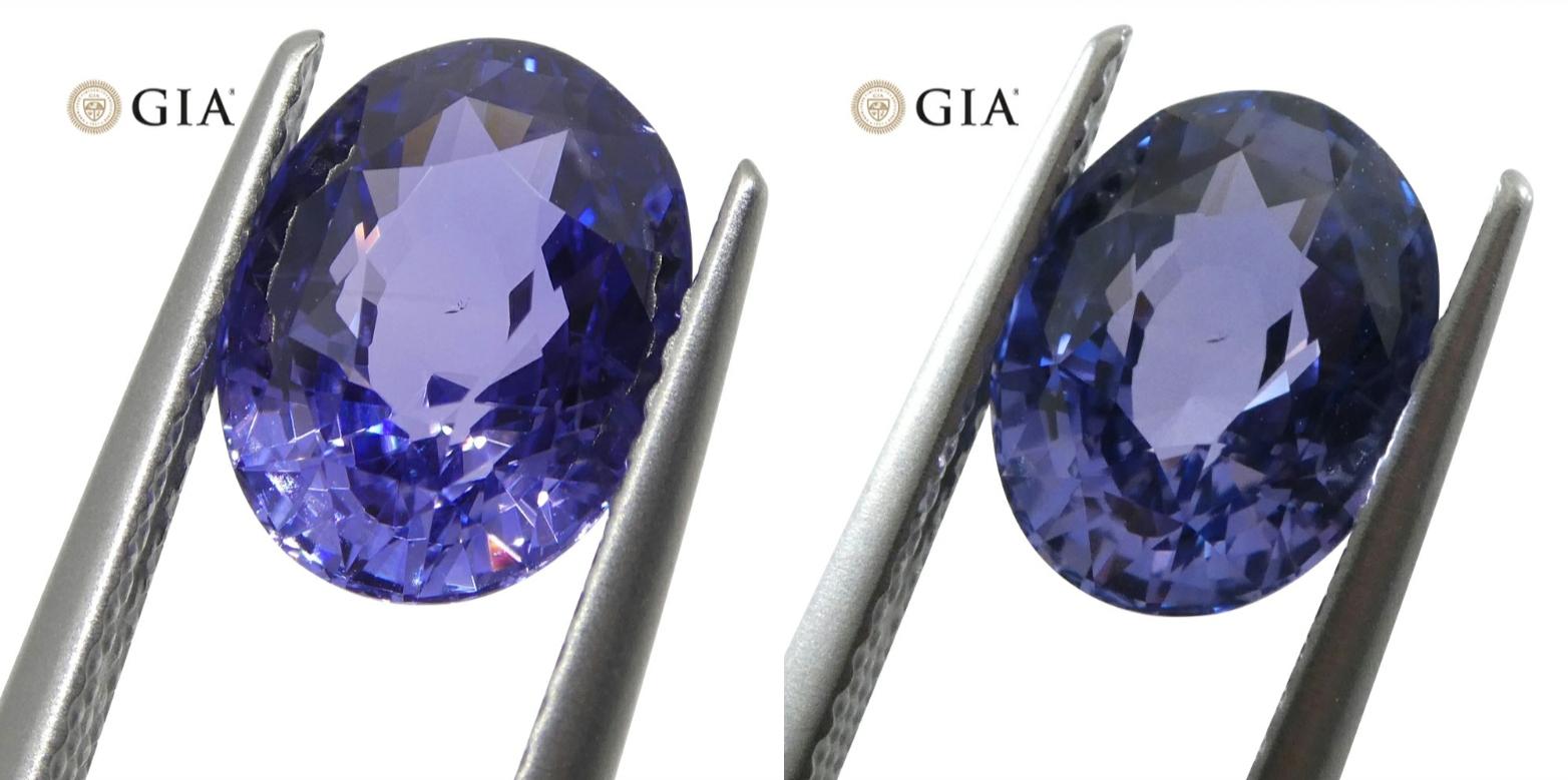 Description: 
One Loose Color Change Sapphire   
Report Number: 5192945148  
Weight: 3.24 cts  
Measurements: 9.65x7.42x5.39 mm  
Shape: Oval  
Cutting Style Crown: Modified Brilliant Cut  
Cutting Style Pavilion: Step Cut   
Transparency:
