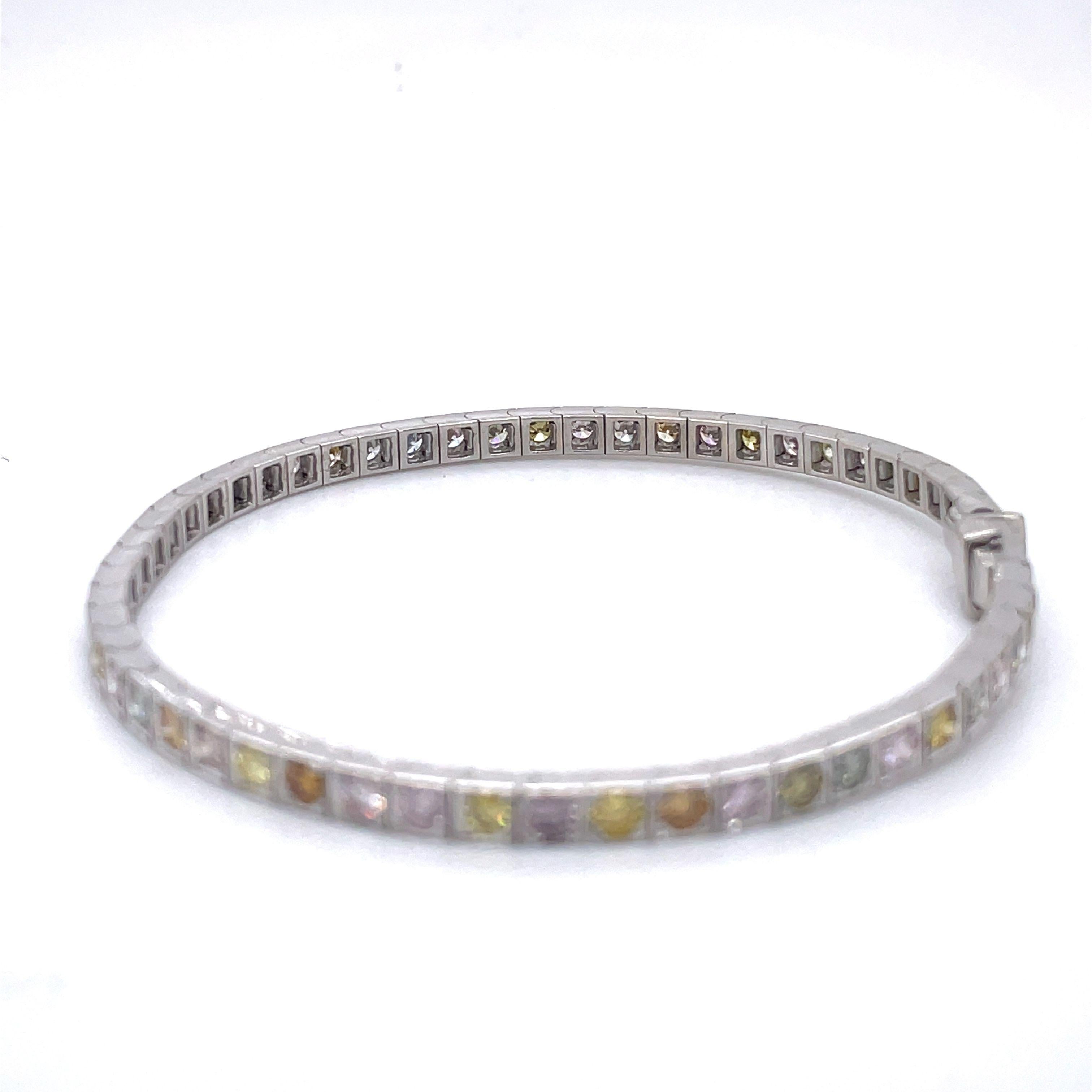  3.24CT Multi color Diamonds Tennis Bracelet, 18K white gold, AIG Certificated For Sale 1