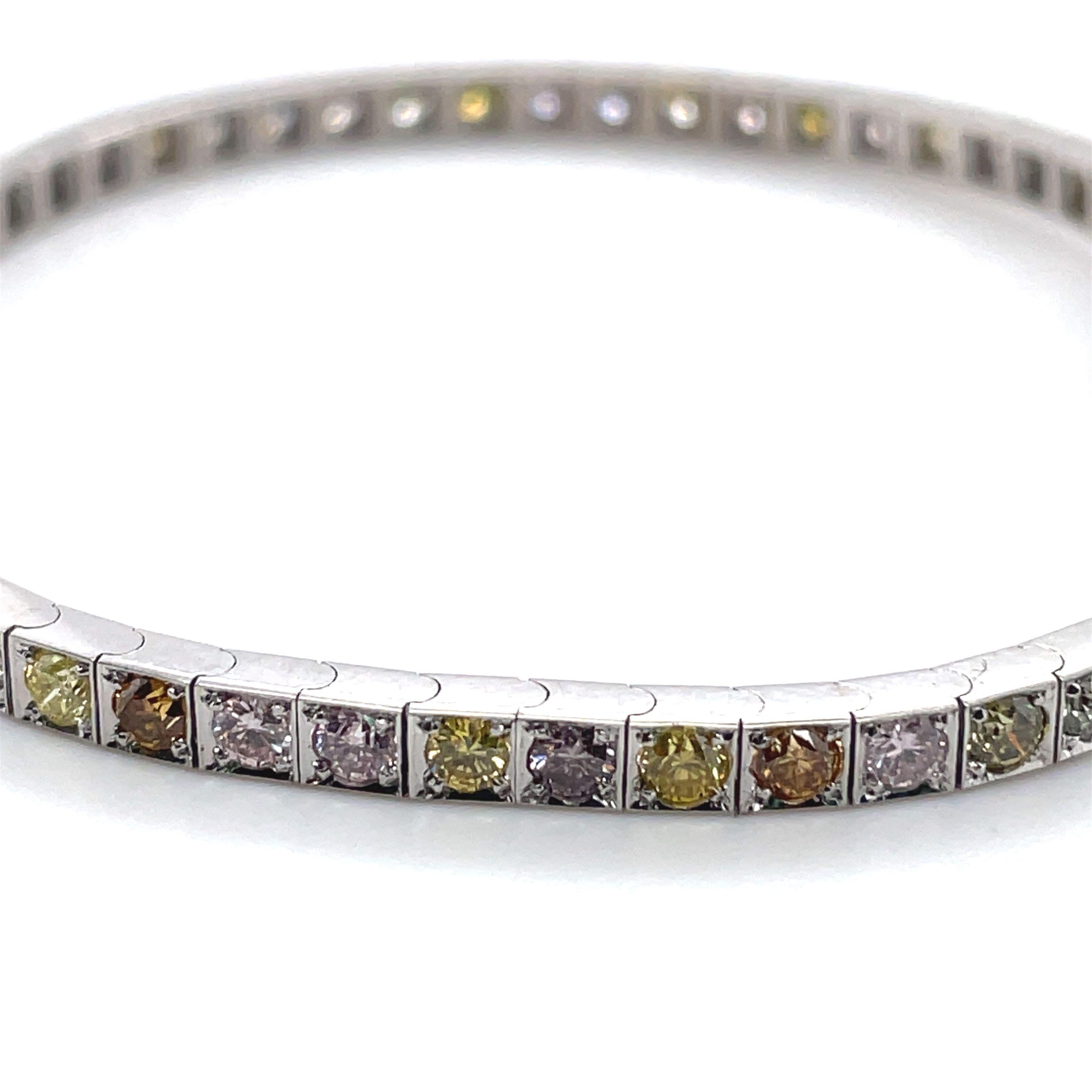  3.24CT Multi color Diamonds Tennis Bracelet, 18K white gold, AIG Certificated For Sale 2