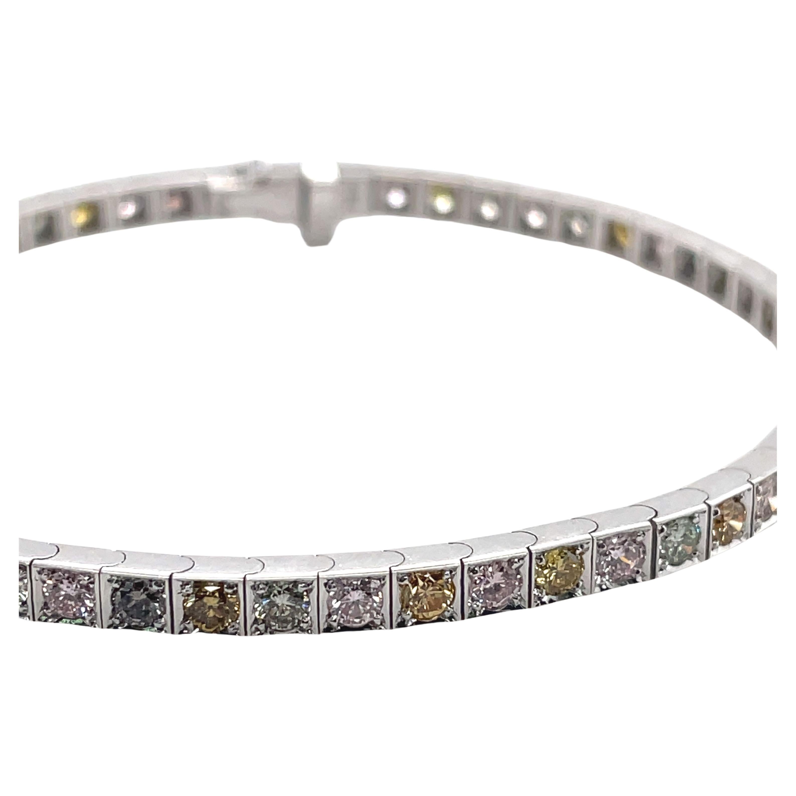  Bracelet tennis en or blanc 18 carats avec diamants multicolores de 3,24 carats, certifié AIG