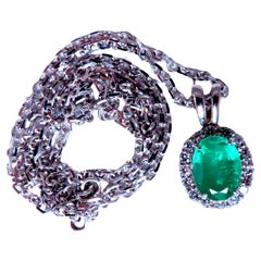3.24ct Natural Oval Emerald Classic Cluster Necklace 14kt gold 12389*