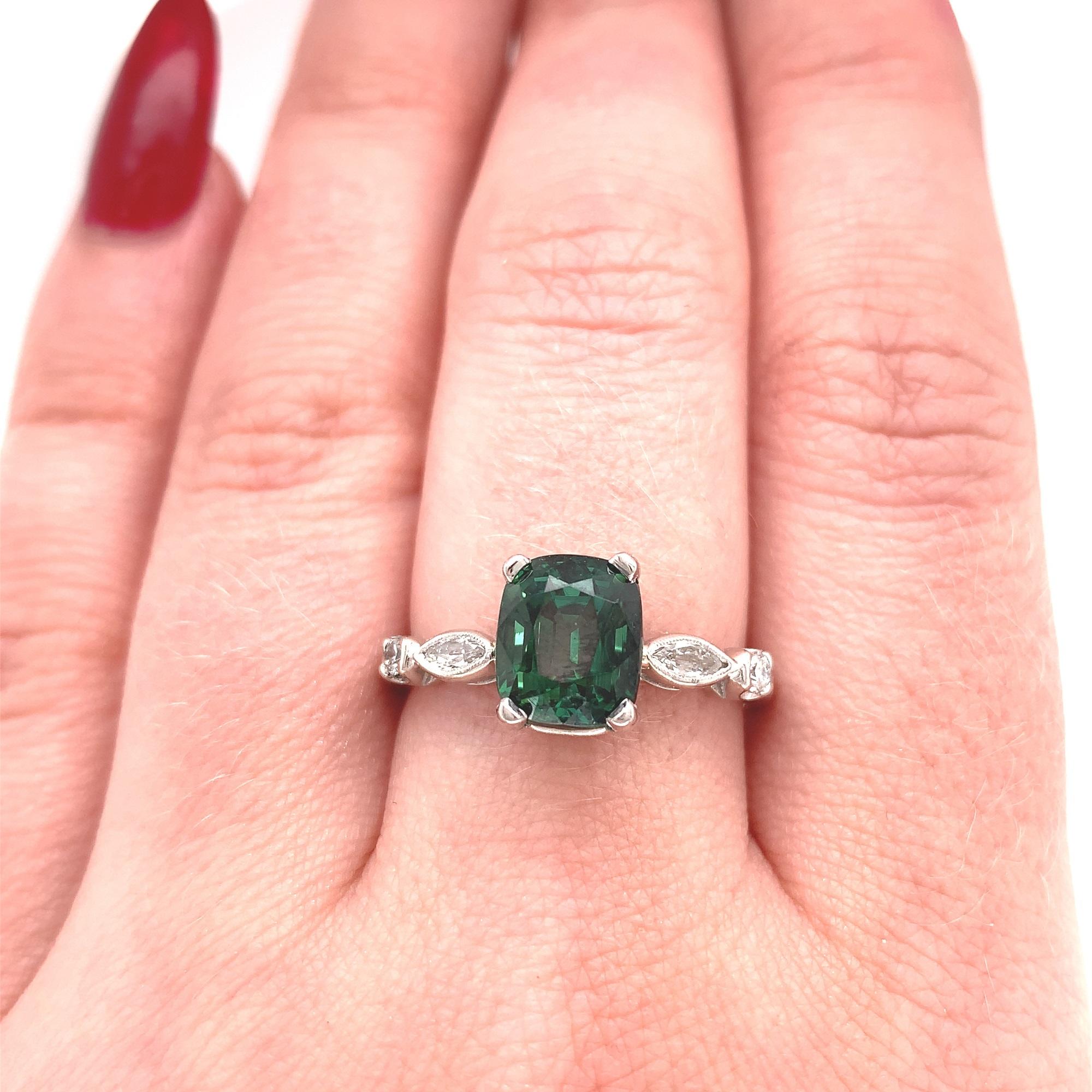 Platinum 3.24ct Green Tourmaline Ring For Sale 1