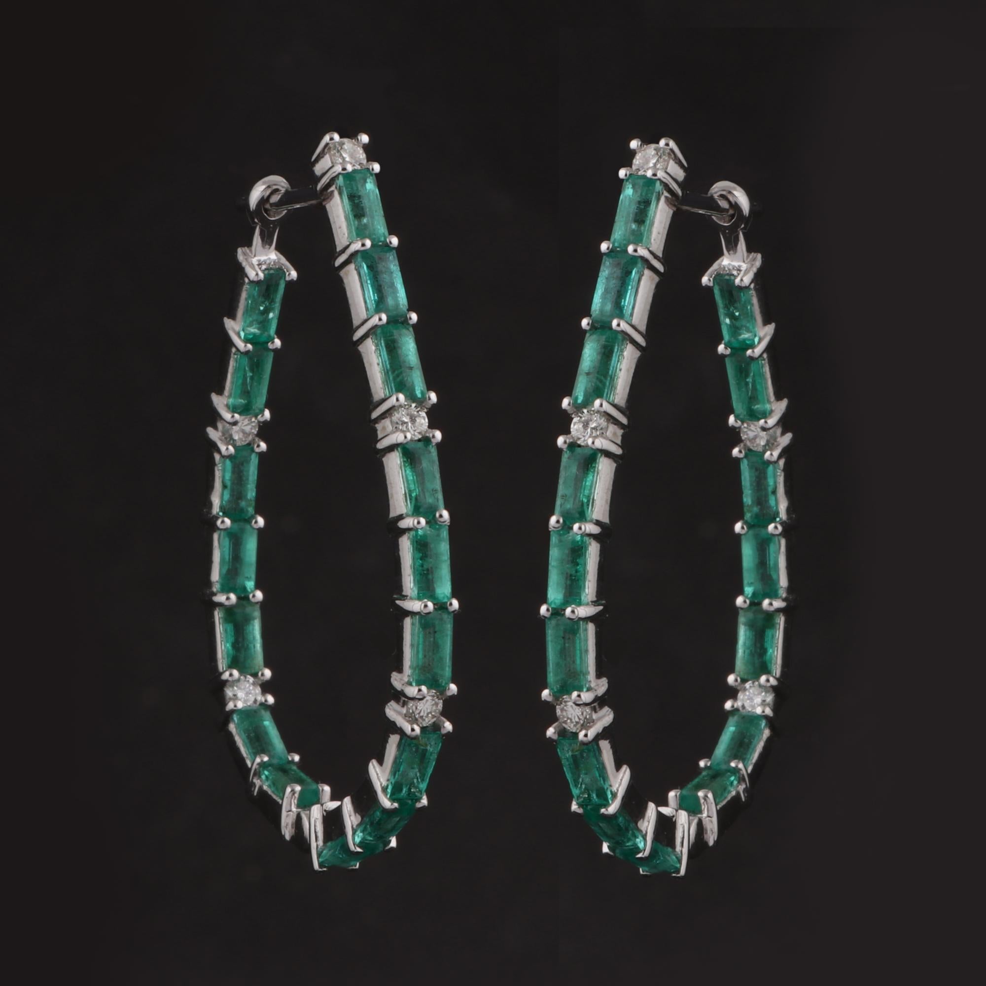 Contemporain 3.24ct Emeraude de Zambie 0.30ct Diamant Boucles d'oreilles pendantes Don d'or blanc 18k en vente