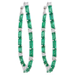3.24ct Emeraude de Zambie 0.30ct Diamant Boucles d'oreilles pendantes Don d'or blanc 18k