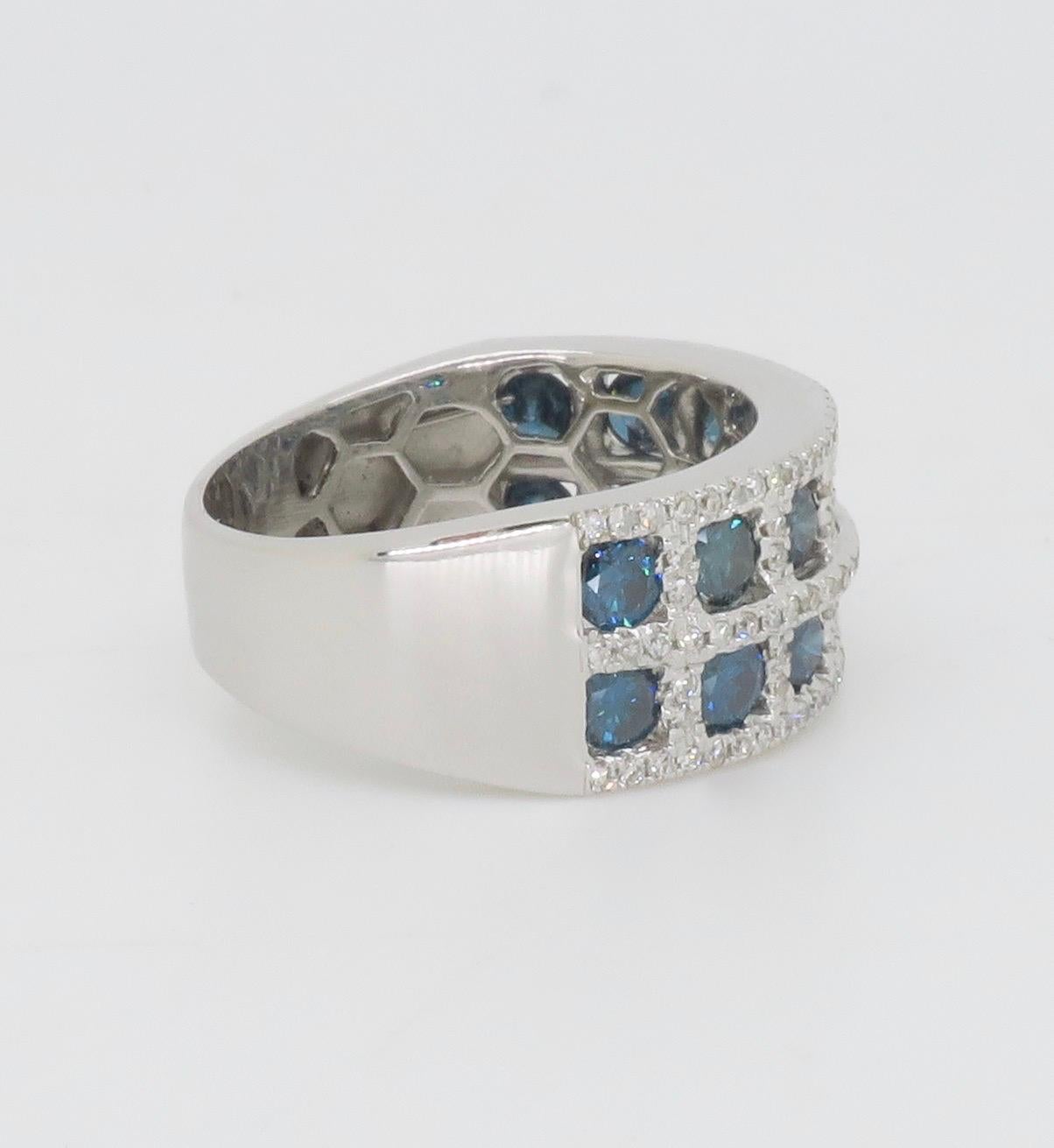 3.24CTW Blue & White Diamond Checkerboard Ring  For Sale 5