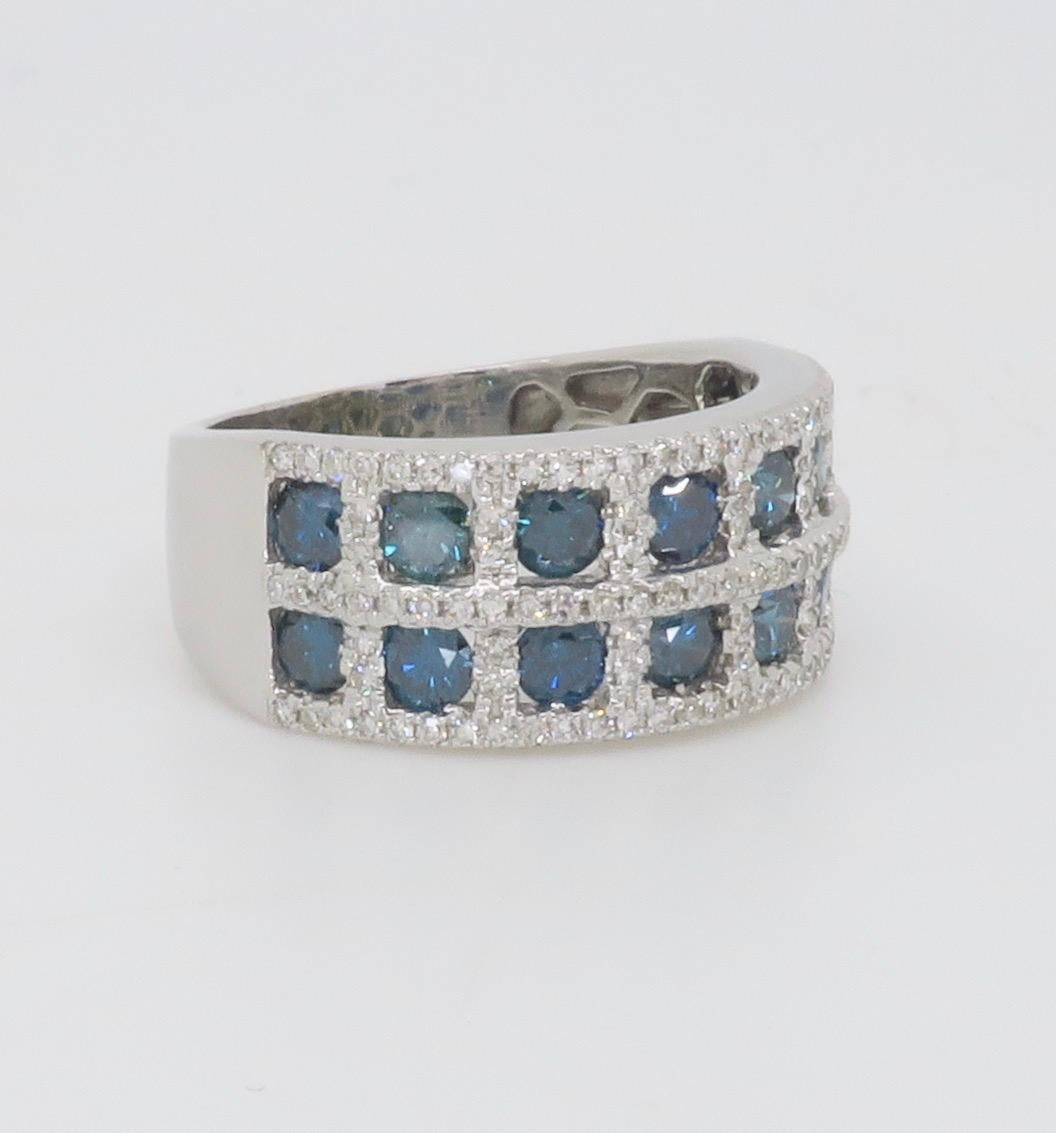 3.24CTW Blue & White Diamond Checkerboard Ring  For Sale 6