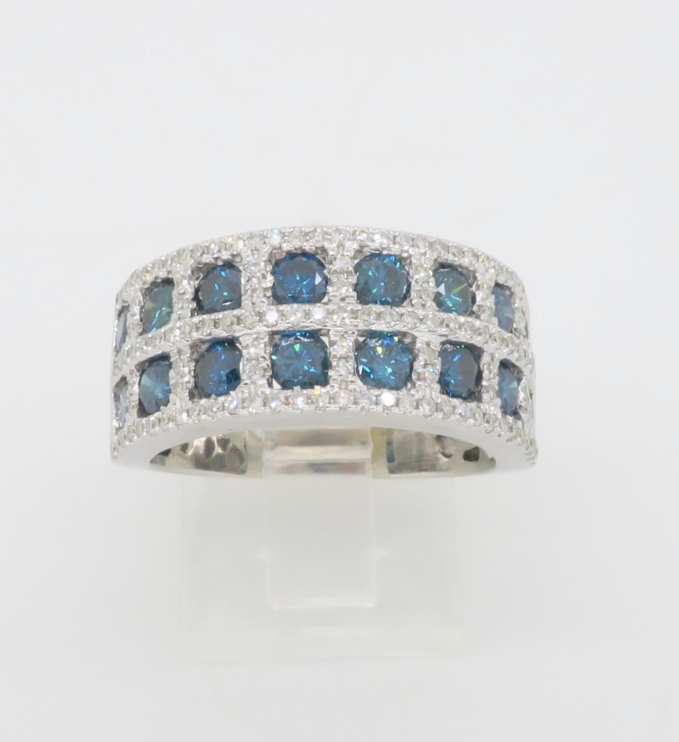 3.24CTW Blue & White Diamond Checkerboard Ring  For Sale 7