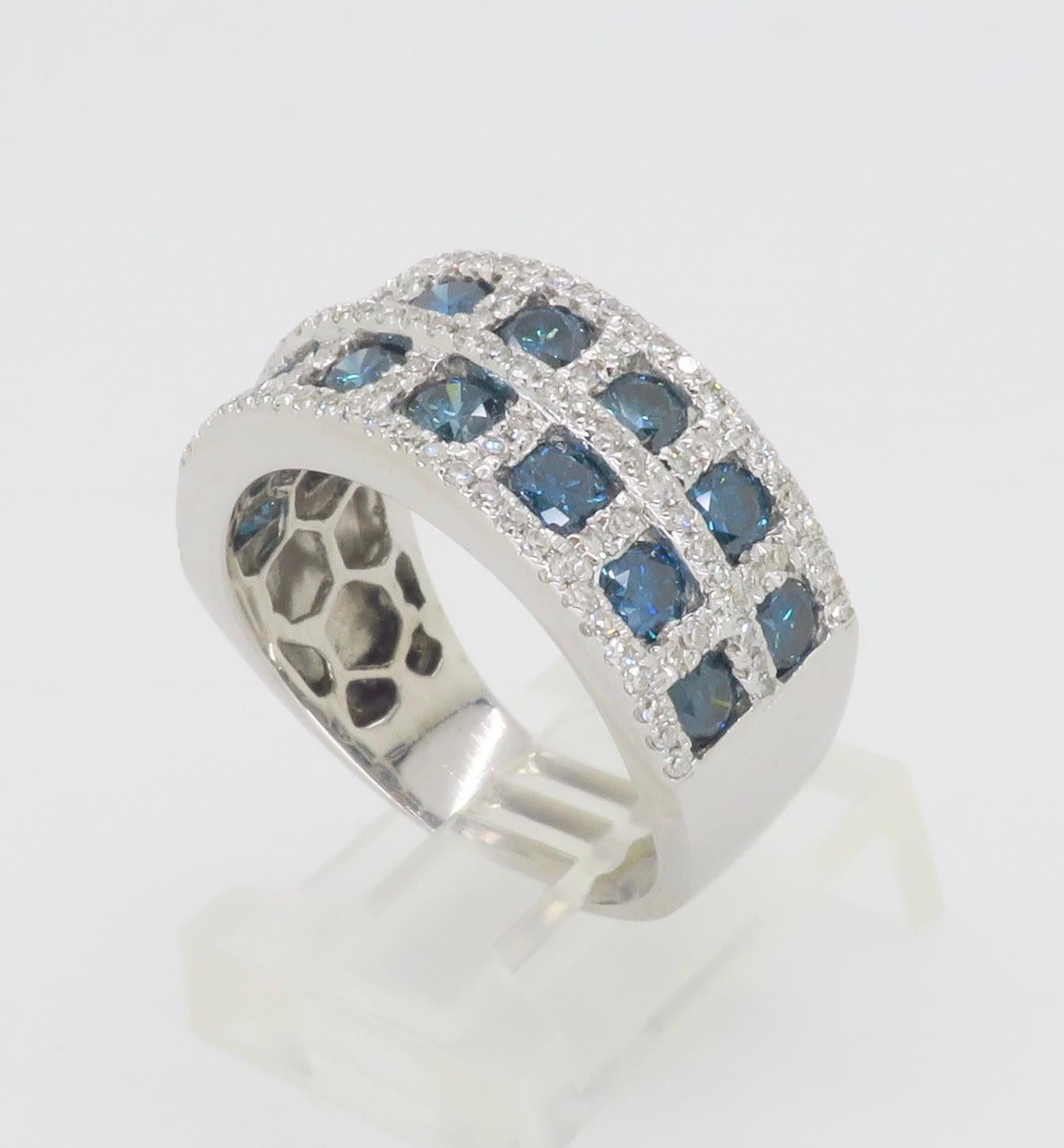 3.24CTW Blue & White Diamond Checkerboard Ring  For Sale 8