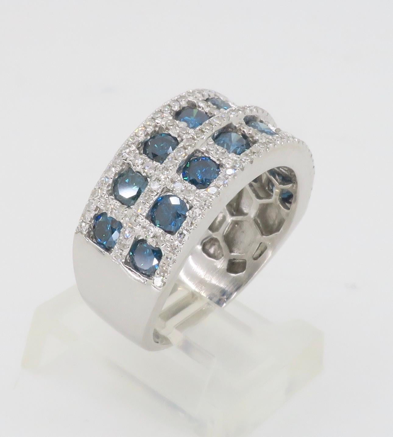 3.24CTW Blue & White Diamond Checkerboard Ring  For Sale 9