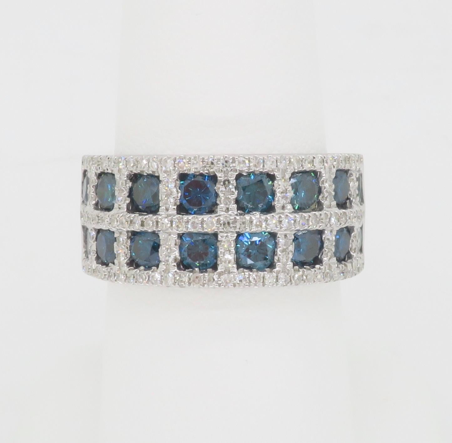 3.24CTW Blue & White Diamond Checkerboard Ring  In New Condition For Sale In Webster, NY