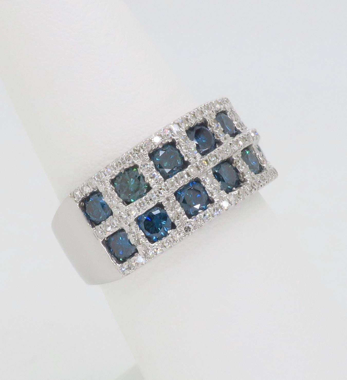 3.24CTW Blue & White Diamond Checkerboard Ring  For Sale 1