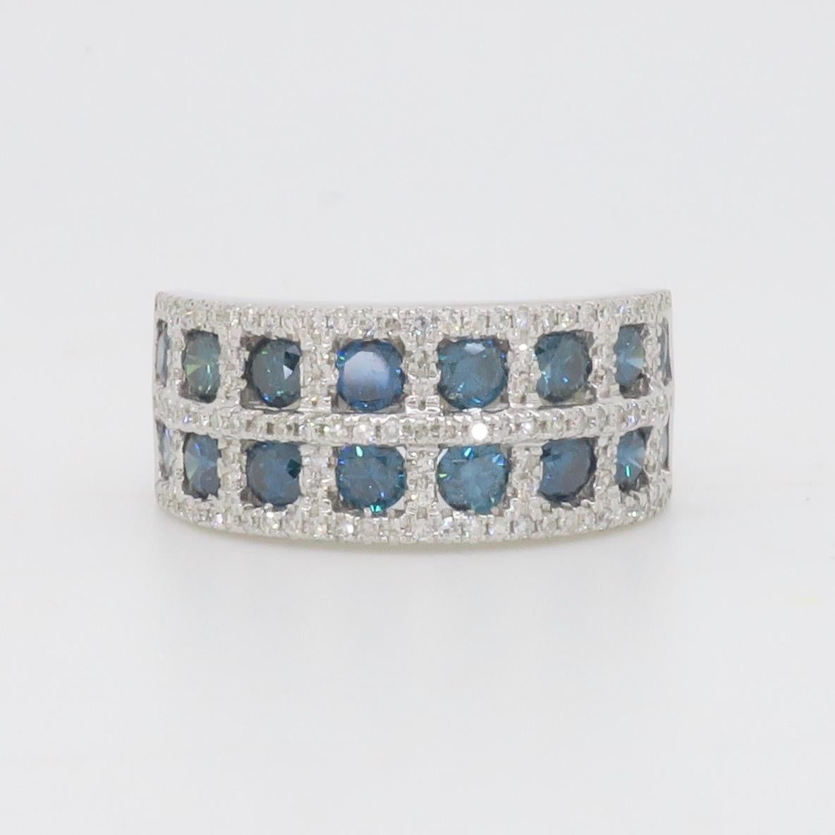 3.24CTW Blue & White Diamond Checkerboard Ring  For Sale 2