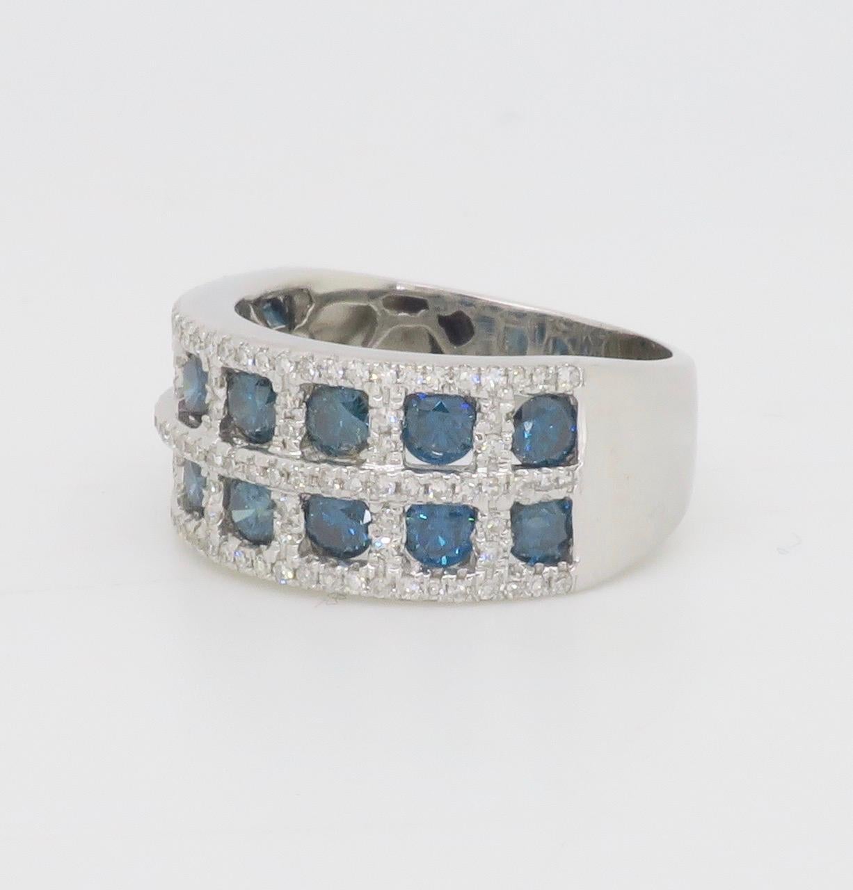 3.24CTW Blue & White Diamond Checkerboard Ring  For Sale 3