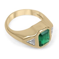3.24tcw AAA+ Three Stone Green Emerald & Trillion Diamond Unisex Gypsy Ring 18K