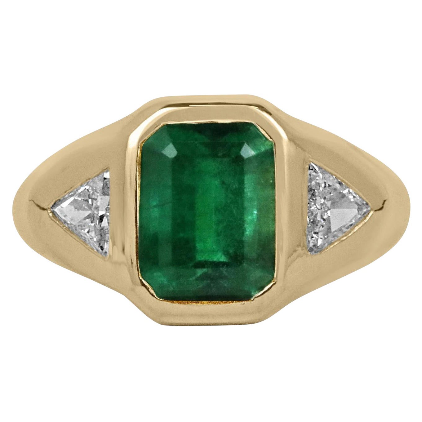3,24tcw AAA+ Drei Stein Grüner Smaragd & Trillion Diamant Unisex Gypsy Ring 18K im Angebot