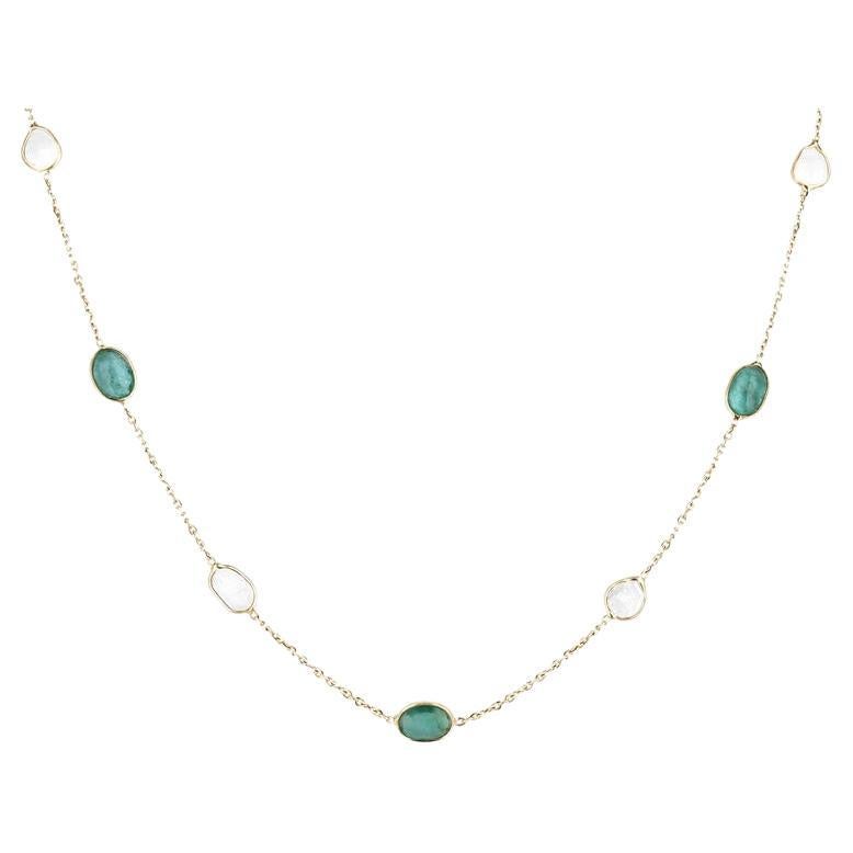 3.24tcw Emerald & Diamond by the Yard Necklace  18K Gold Layering Chain