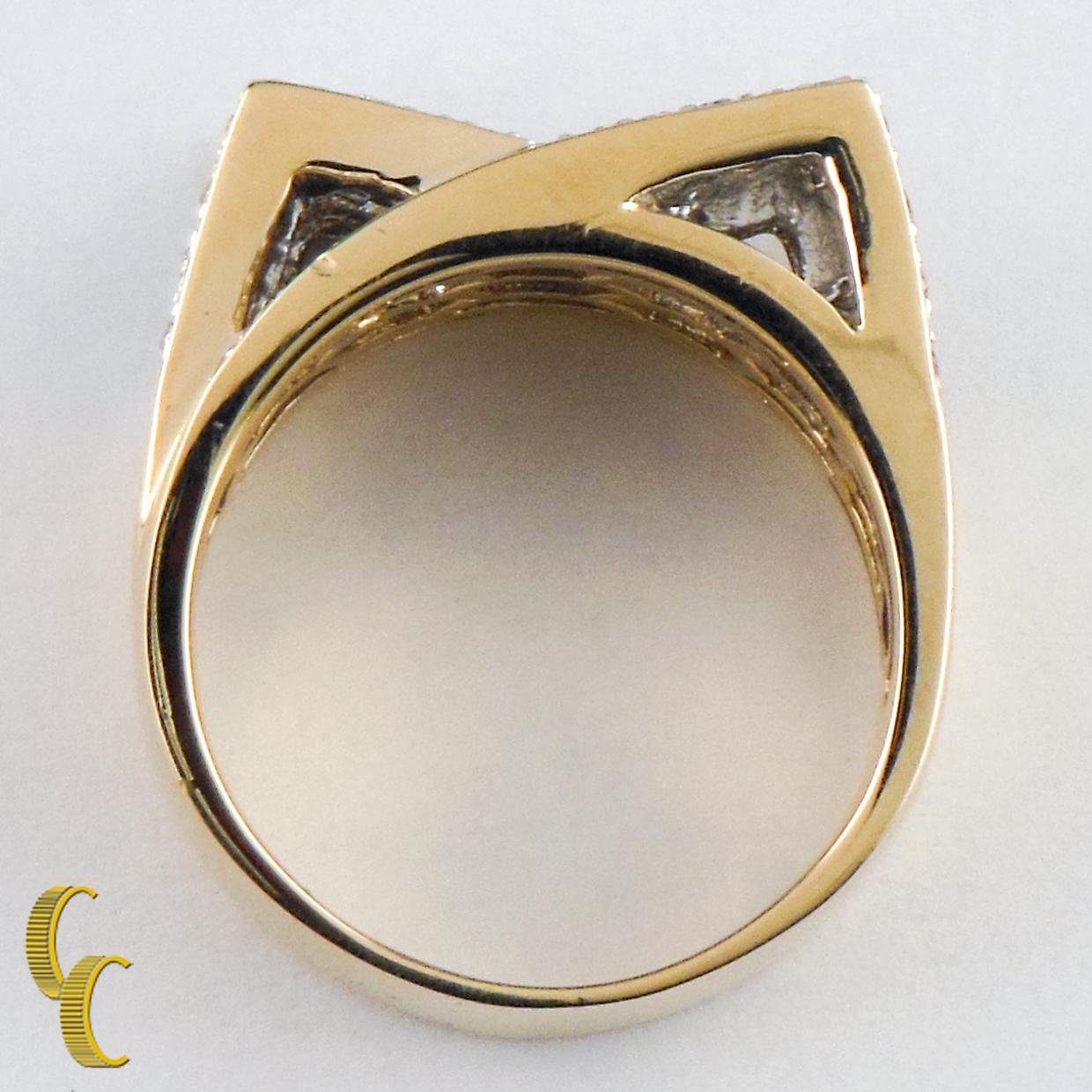 3.25 Carat 14 Karat Yellow Gold Princess and Round Cut Diamond Plaque Ring For Sale 2