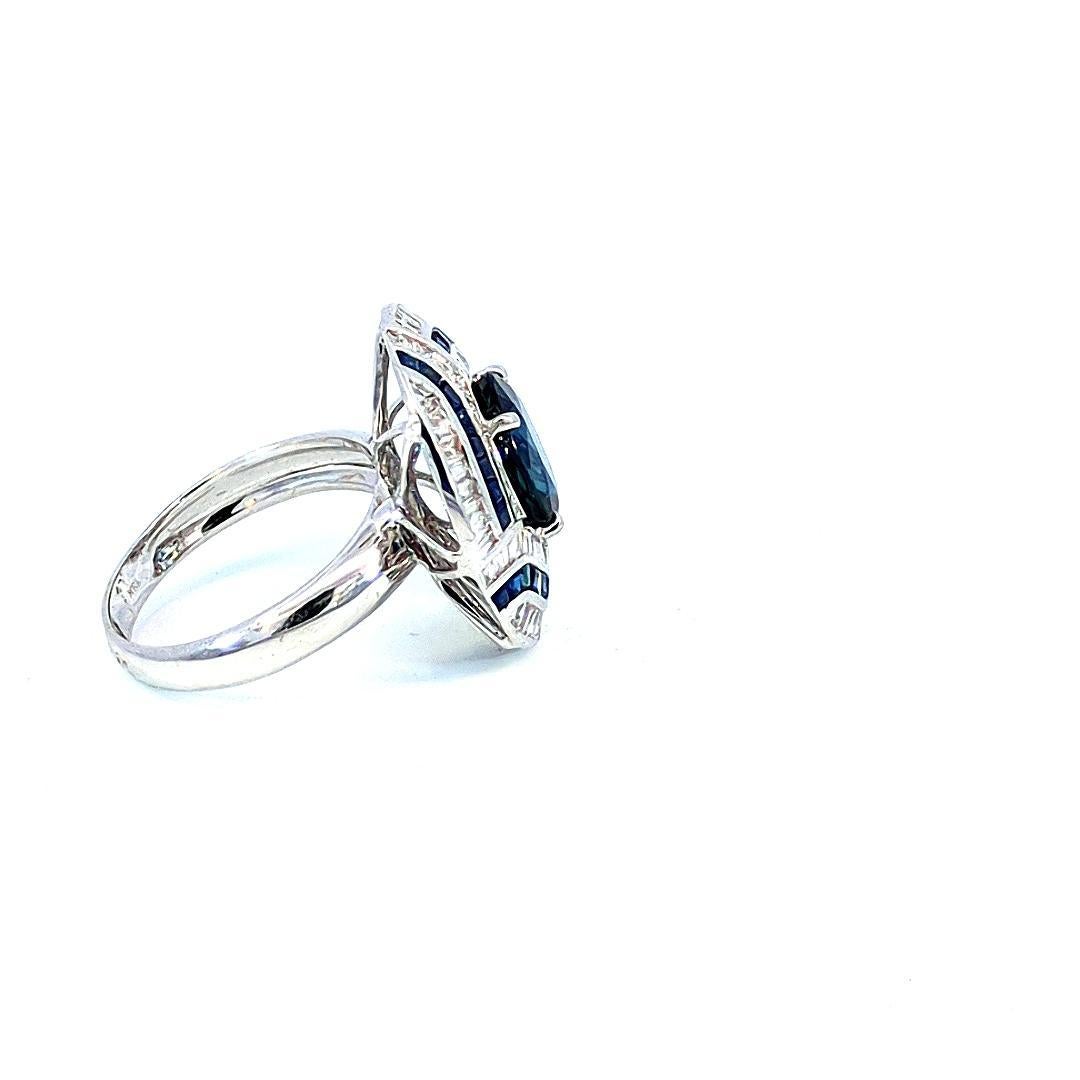 Art Deco 3.25 Carat Blue Sapphire Deco-Style Ruby Ring in 18K Gold For Sale