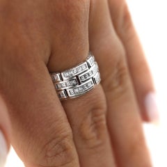 3.25 Carat Carre Square Diamond 18K White Gold 3 Row Brick Pattern Band Ring