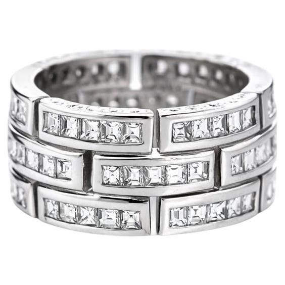 3.25 Carat Carre Square Diamond 18K White Gold 3 Row Brick Pattern Band Ring