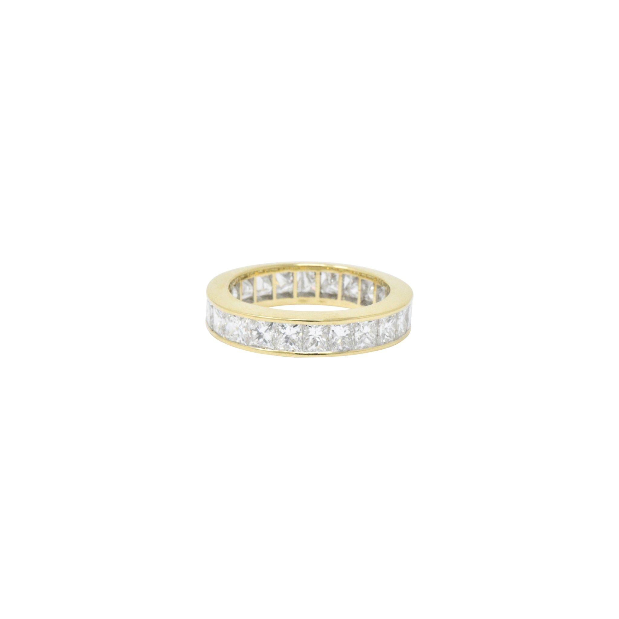 Contemporary Dazzling 3.25 Carats Princess Cut Diamond 18 Karat Gold Eternity Band Ring