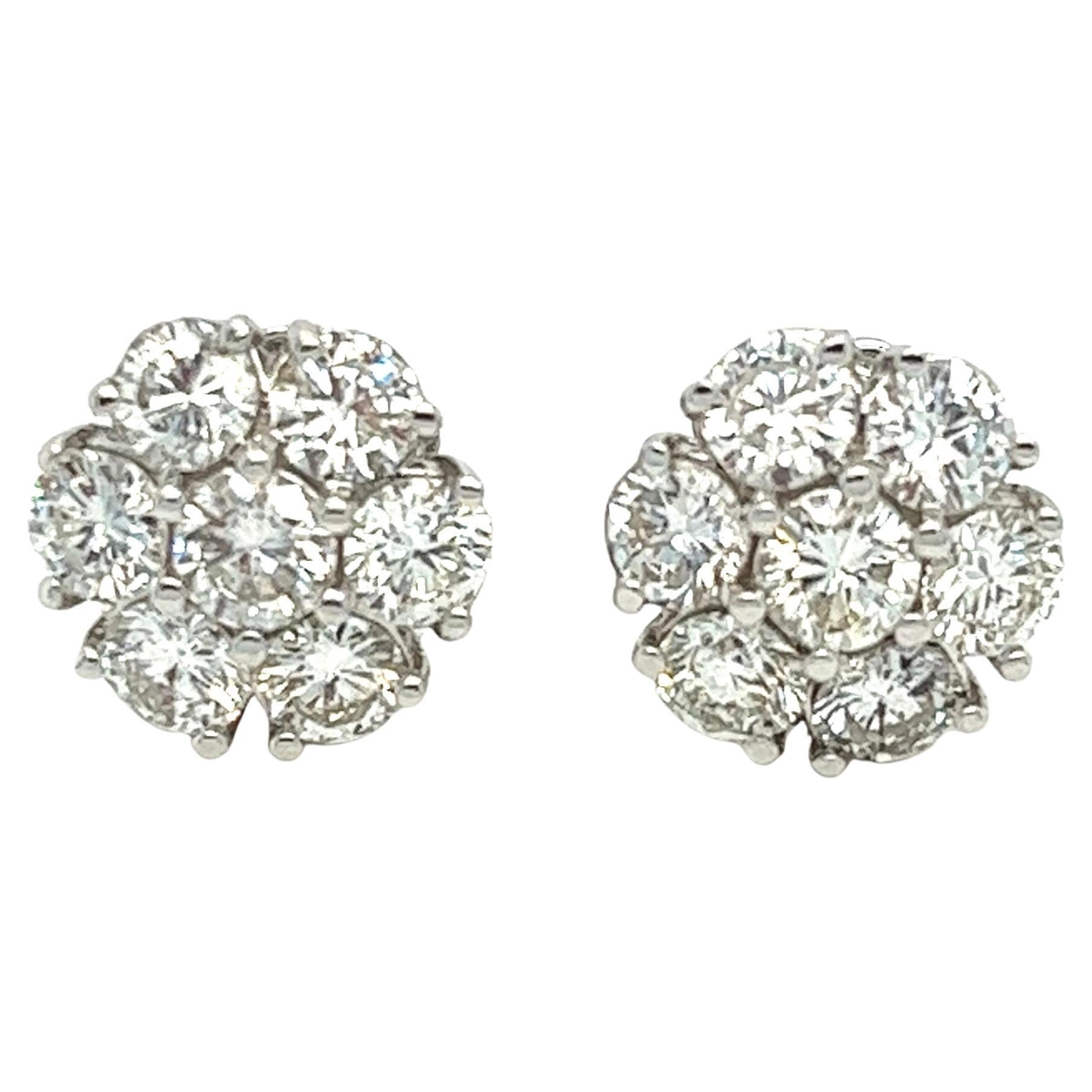 3.25 carat Diamond Cluster Stud Earring in 14K.