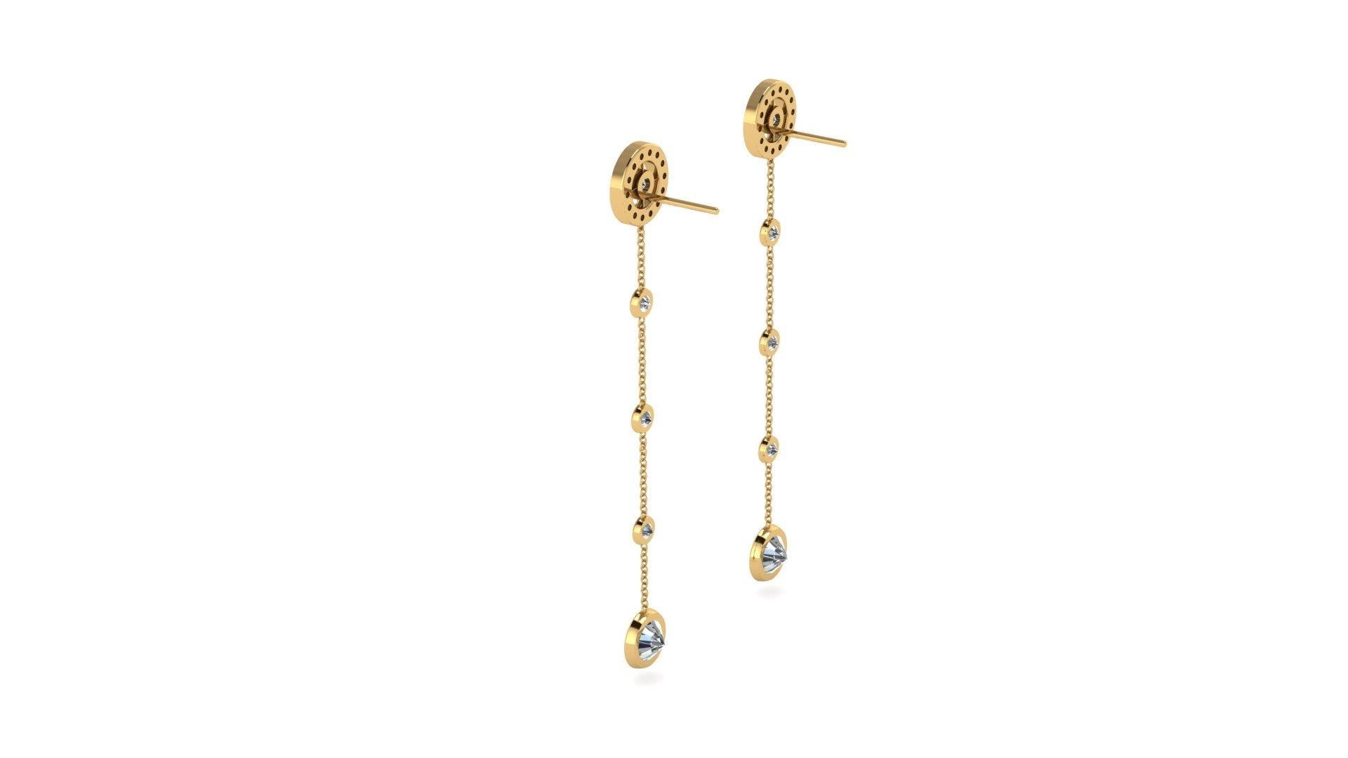 Round Cut 3.25 Carat Diamonds Dangling Earrings in 18k Gold For Sale