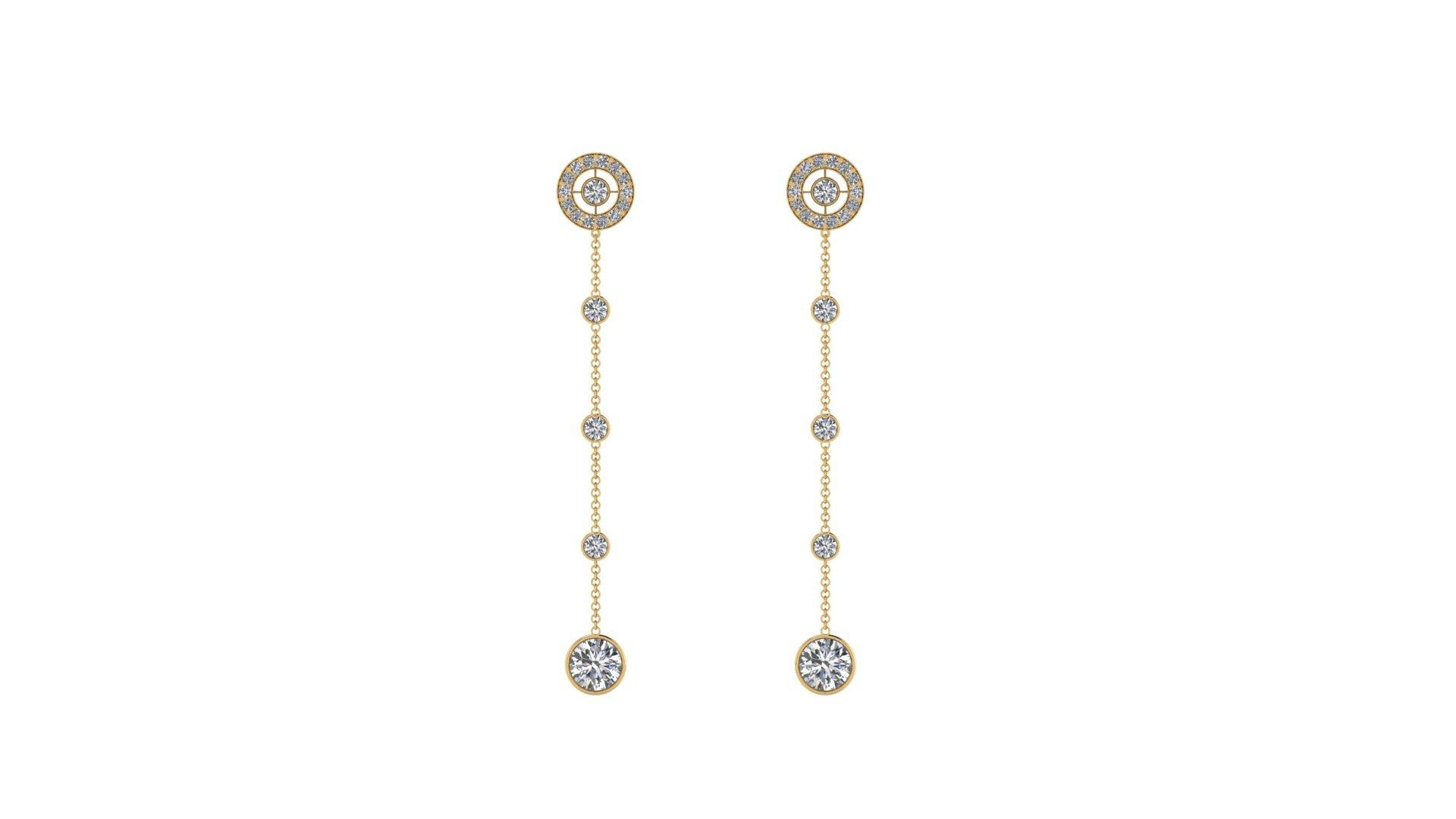 3.25 Carat Diamonds Dangling Earrings in 18k Gold For Sale 2