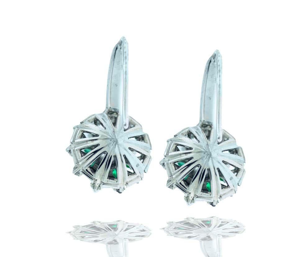 Modern 3.25 Carat Emerald and Diamond Drop Earrings, circa 1960