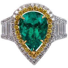 3.25 Carat Emerald and Diamond Engagement Ring