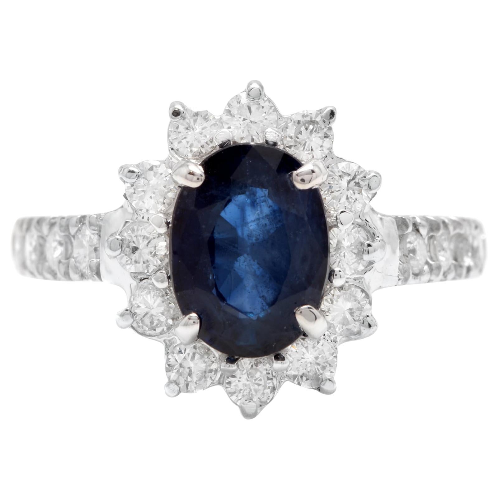 3.25 Carat Exquisite Natural Blue Sapphire and Diamond 14 Karat Solid White Gold