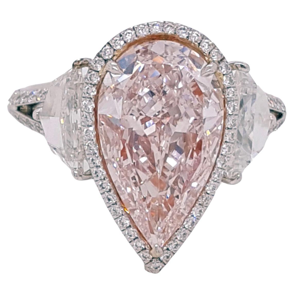 3.25 Carat Fancy Light Pink Diamond Engagement Cocktail Ring 18K Gold GIA Report For Sale