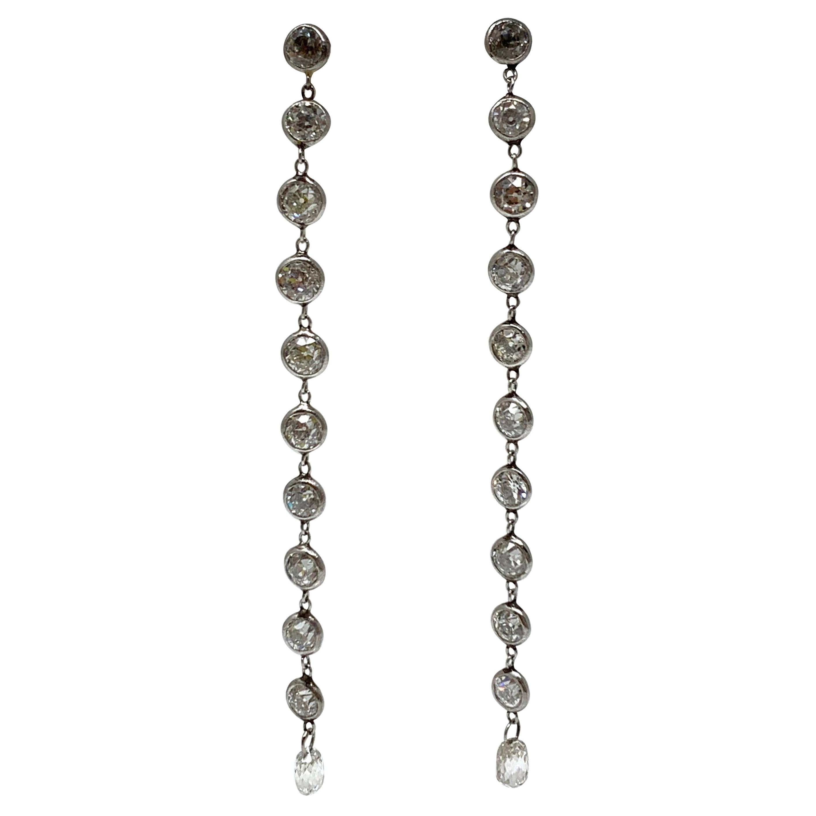 3.25 Carat Long Diamond Earrings in Platinum For Sale