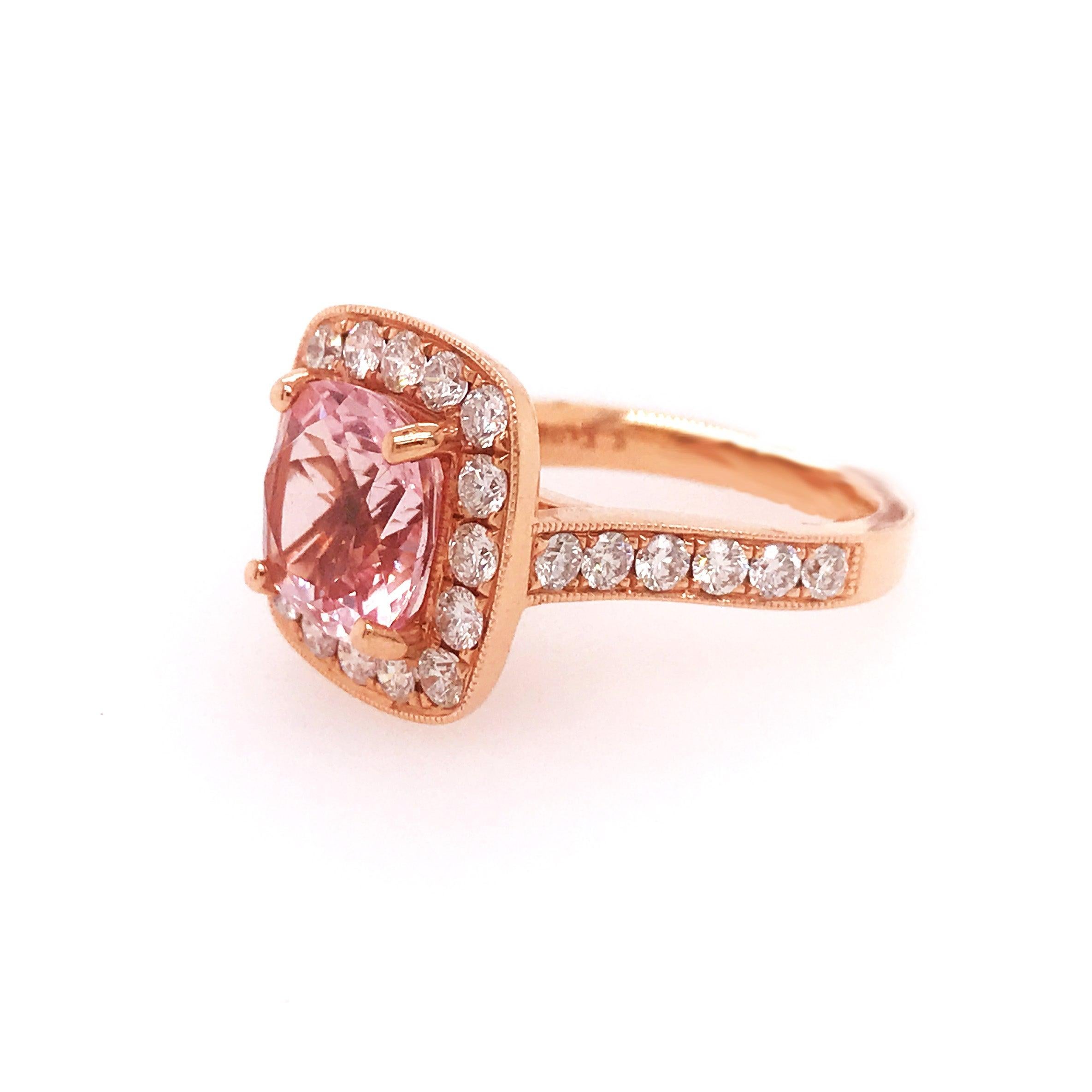 For Sale:  3.25 Carat Morganite and 1.25 Carat Diamond Halo Ring in 14 Karat Rose Gold 3