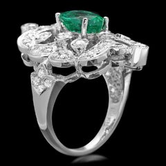3.25 Carat Natural Emerald and Diamond 14 Karat Solid White Gold Ring