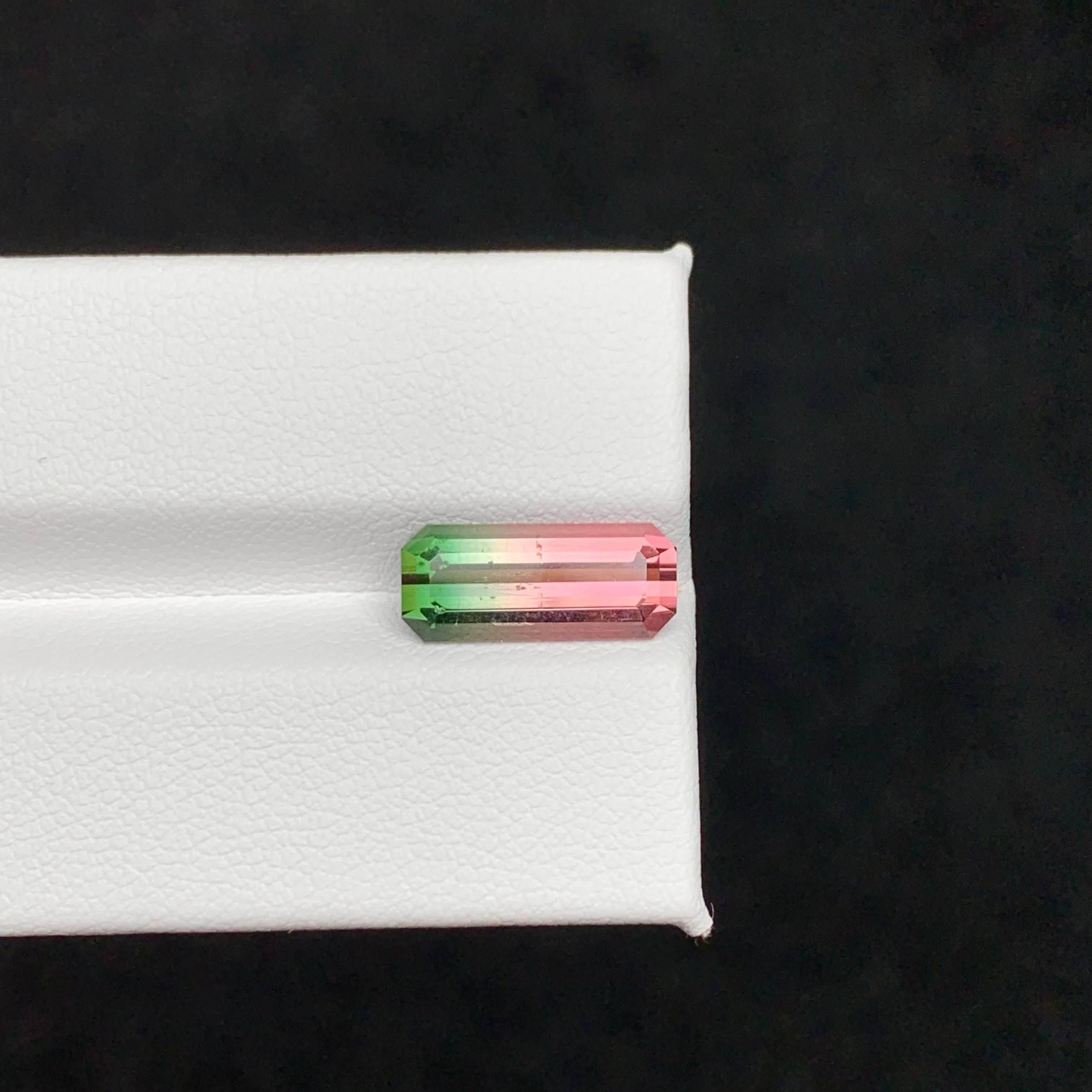 3.25 Carat Natural Loose Bicolor Watermelon Tourmaline Emerald Cut Afghan Gem Unisexe en vente