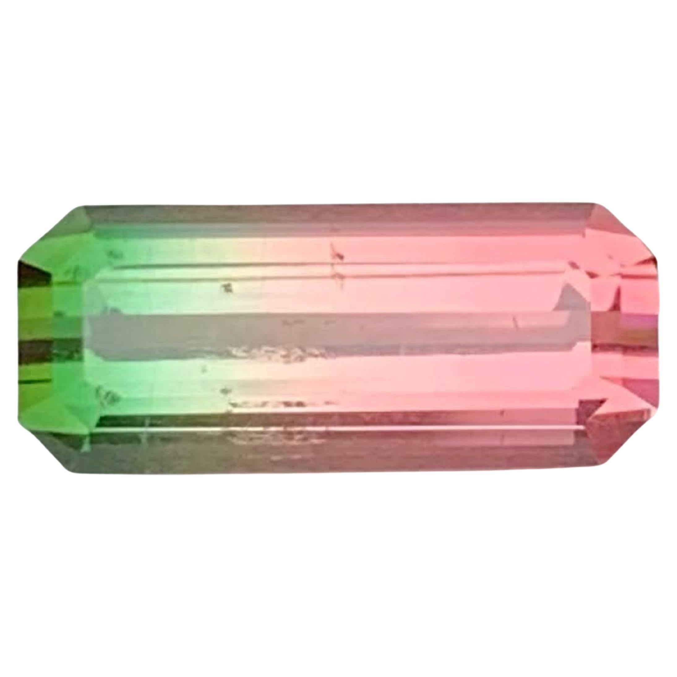 3.25 Carat Natural Loose Bicolor Watermelon Tourmaline Emerald Cut Afghan Gem en vente