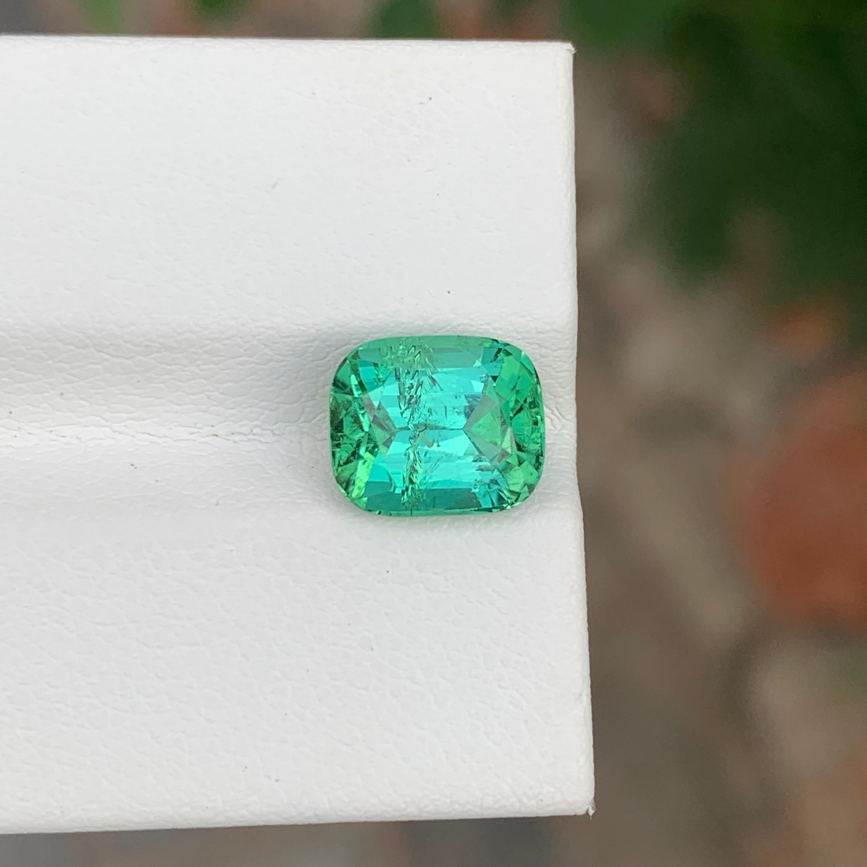 3.25 Carat Natural Loose Green Lagoon Tourmaline Cushion Shape Gemstone (pierre précieuse en forme de coussin) en vente 3