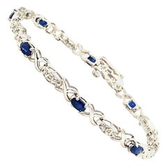 3.25 Carat Natural Sapphire and Diamond Bracelet G SI 14 Karat White Gold