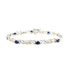 3.25 Carat Natural Sapphire and Diamond Bracelet G SI 14 Karat White Gold